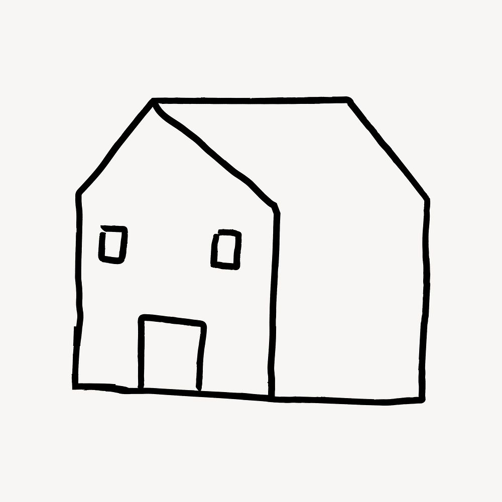 Cute house doodle, collage element, off white design psd