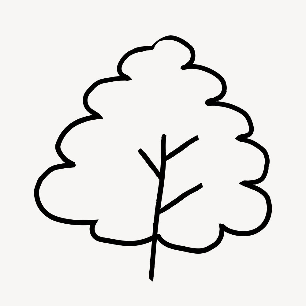 Cute tree doodle, collage element, off white design psd