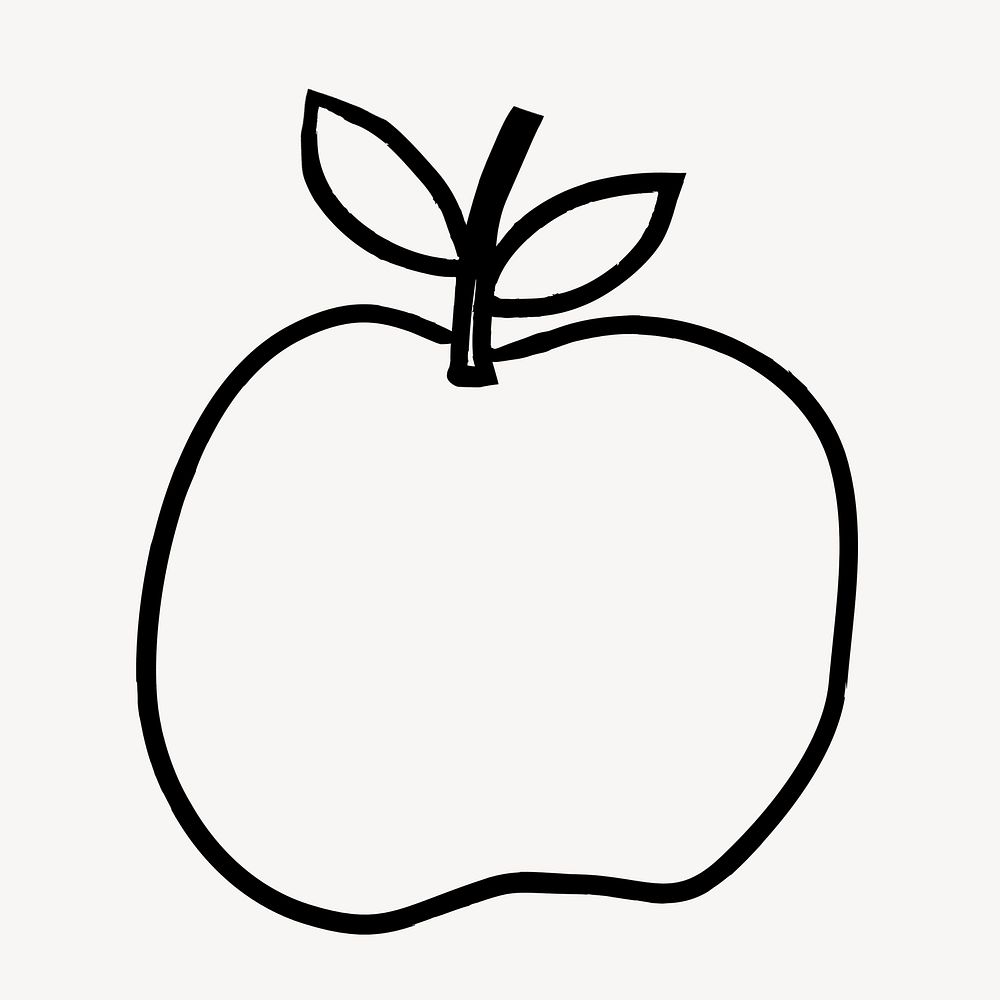 Cute apple doodle, collage element, off white design psd