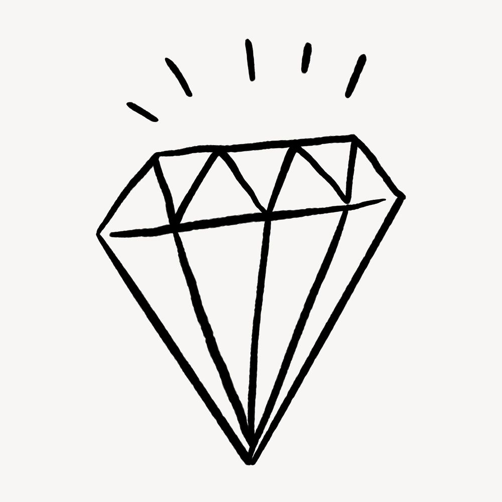 Cute diamond doodle collage element, off white design psd