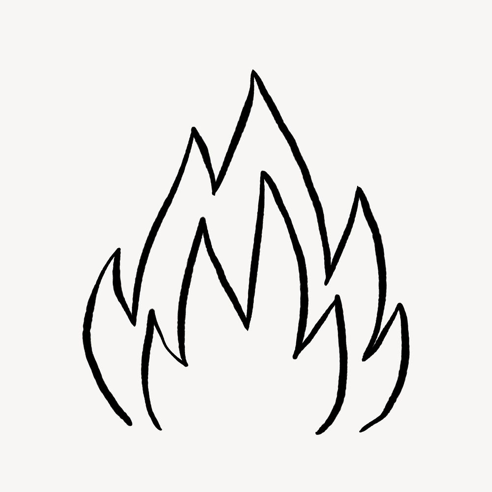 Cute flame doodle, collage element, off white design psd