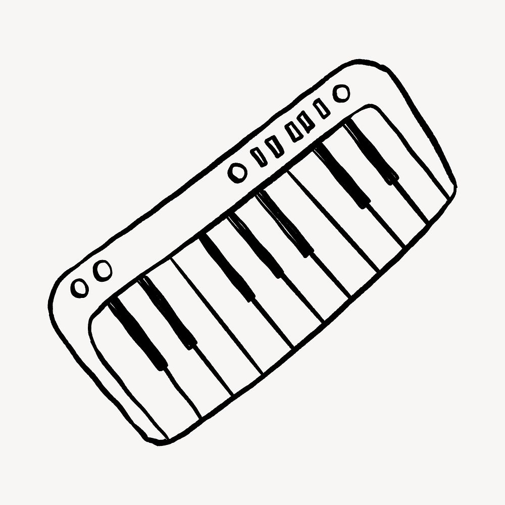 Cute piano doodle collage element, off white design psd