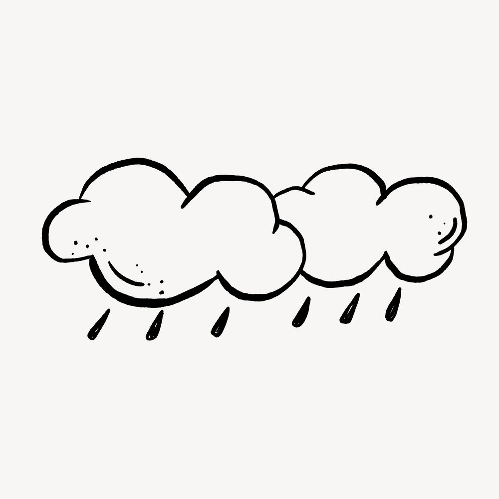 Cute rain cloud doodle, collage element, off white design psd