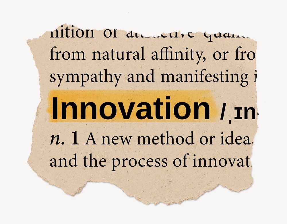 Innovation definition, ripped dictionary word, Ephemera torn paper