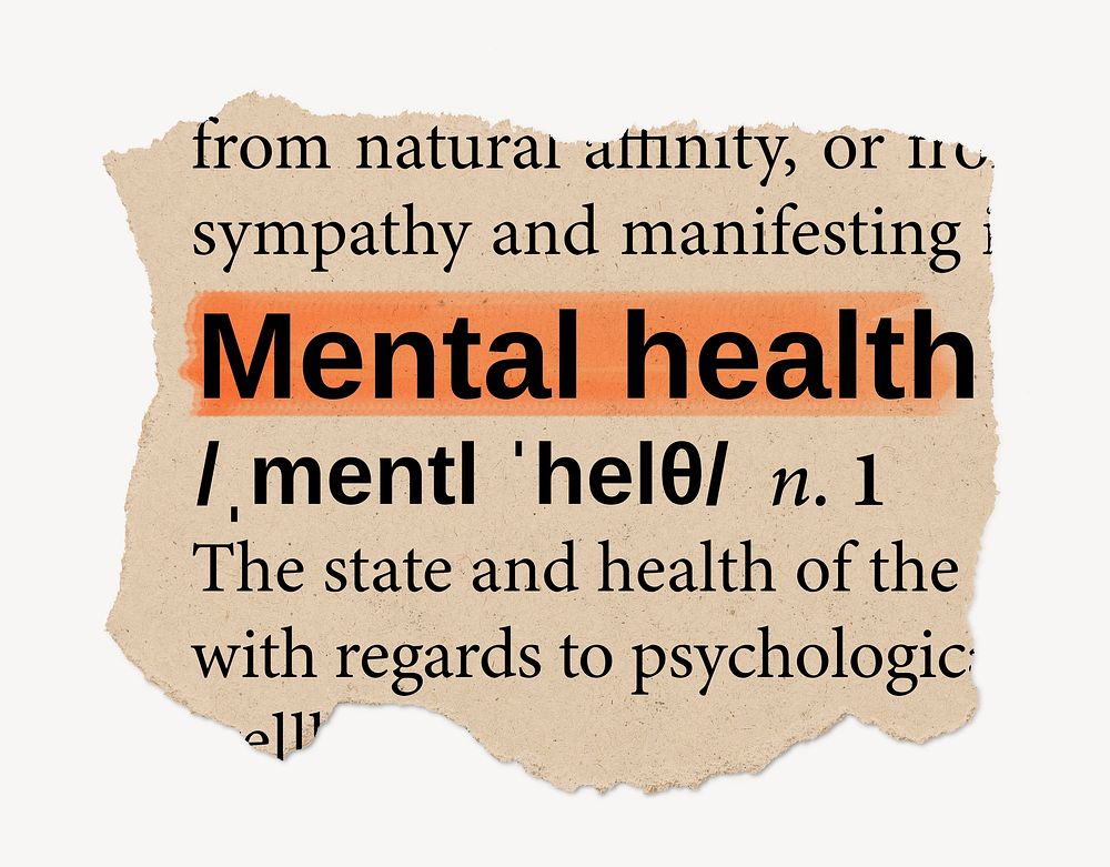 Mental health definition, ripped dictionary word, Ephemera torn paper