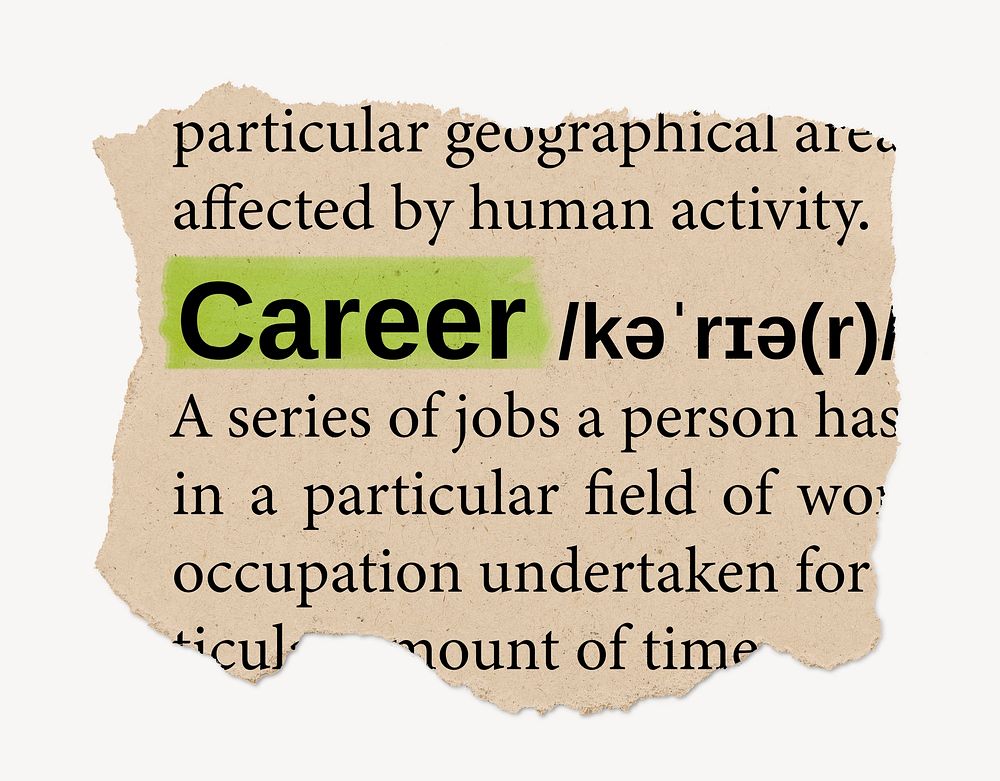 Career definition, ripped dictionary word, Ephemera torn paper