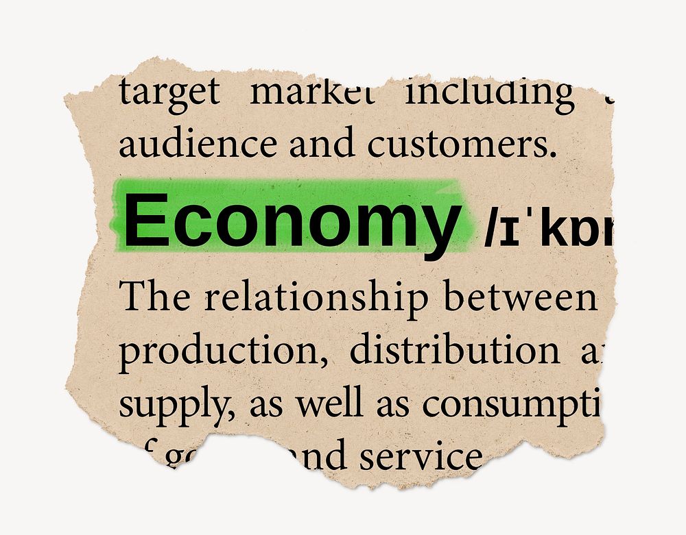 Economy definition, ripped dictionary word, Ephemera torn paper