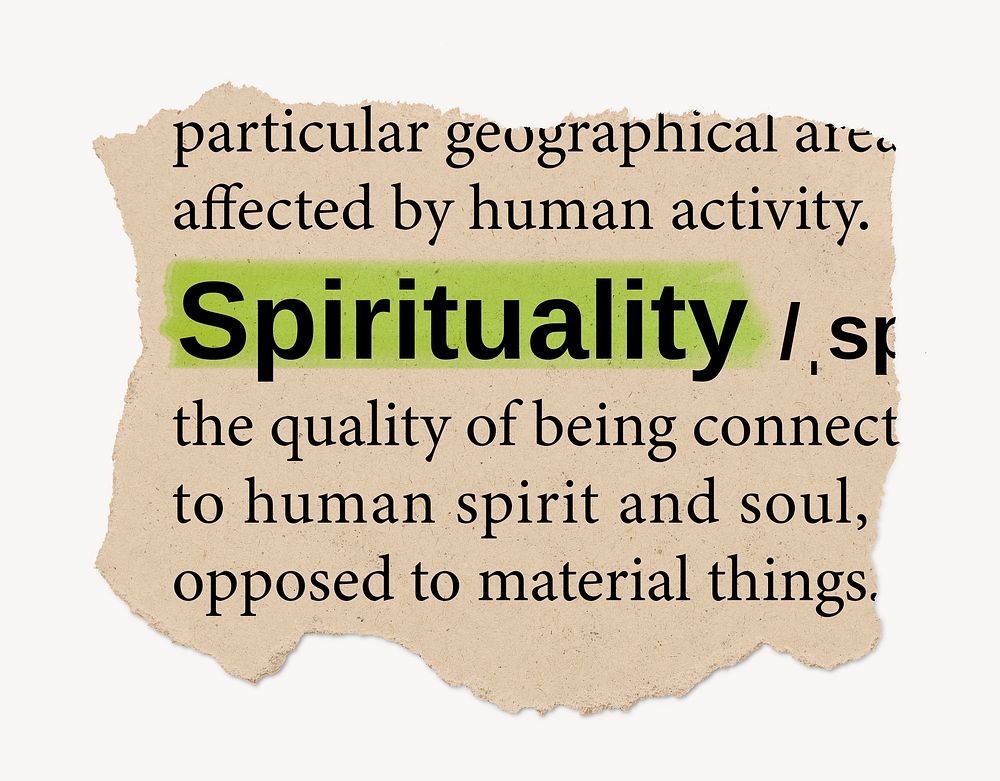 Spirituality definition, ripped dictionary word, Ephemera torn paper