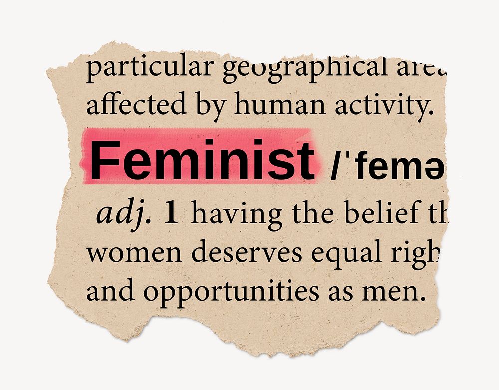Feminist definition, ripped dictionary word, Ephemera torn paper