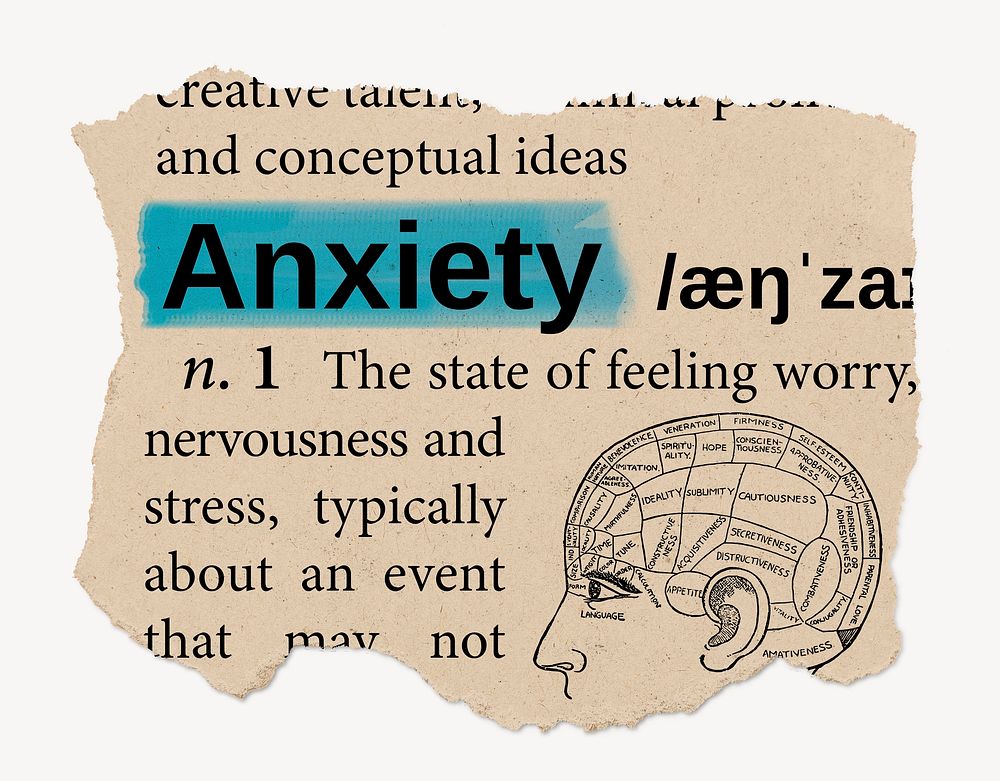 Anxiety definition, vintage ripped dictionary word