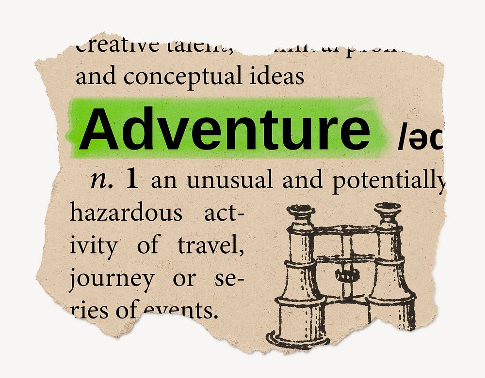 Adventure definition, vintage ripped dictionary Free Photo rawpixel