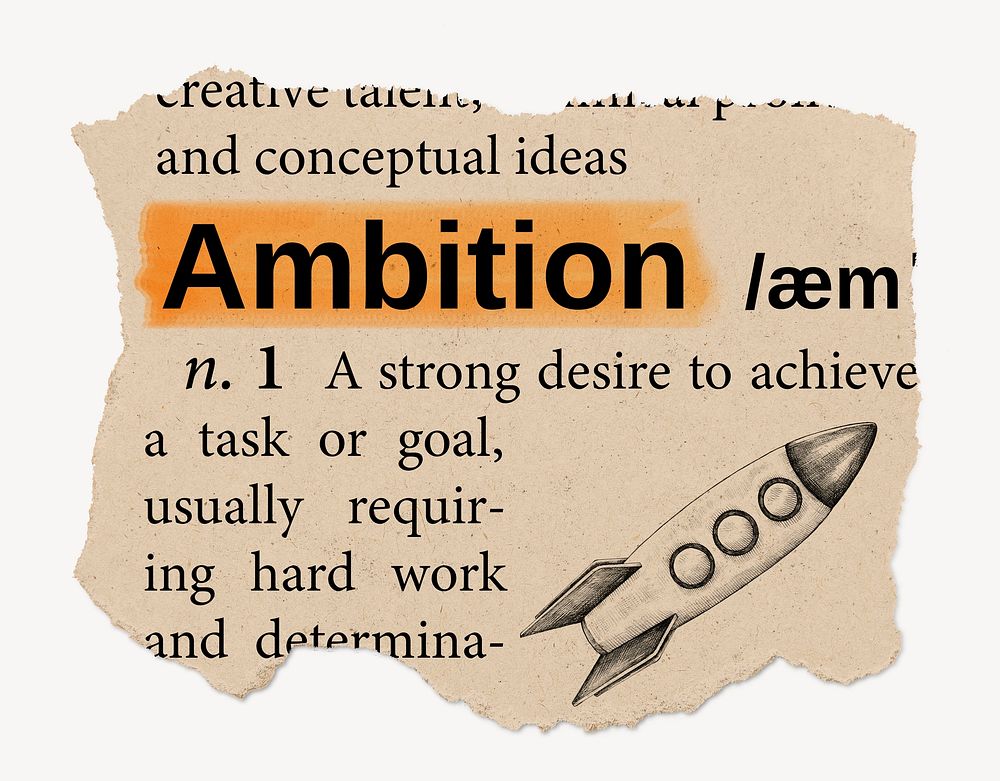 Ambition definition, vintage ripped dictionary word