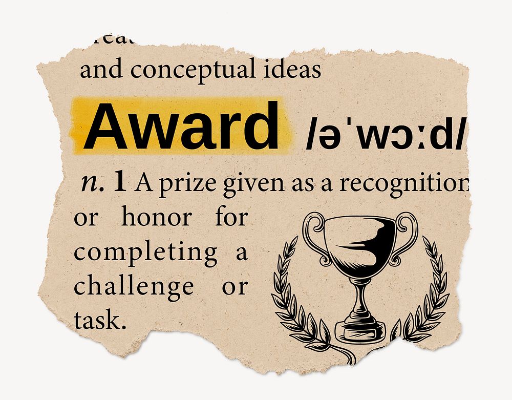 Award definition, vintage ripped dictionary word