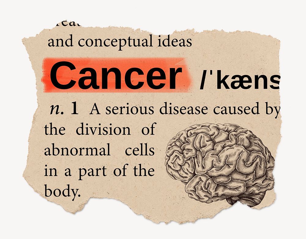 Cancer definition, vintage ripped dictionary word