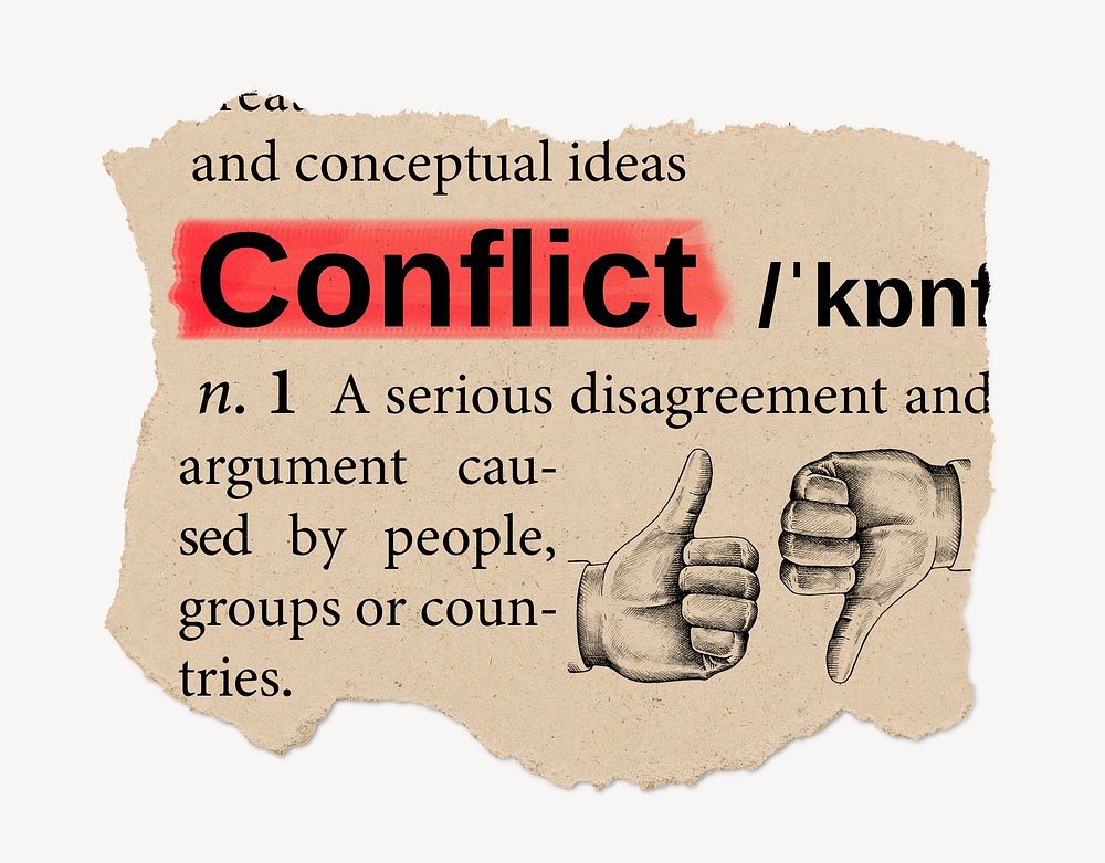 Conflict definition, vintage ripped dictionary Free Photo rawpixel