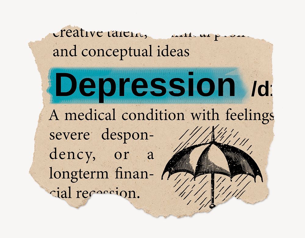 Depression definition, vintage ripped dictionary word