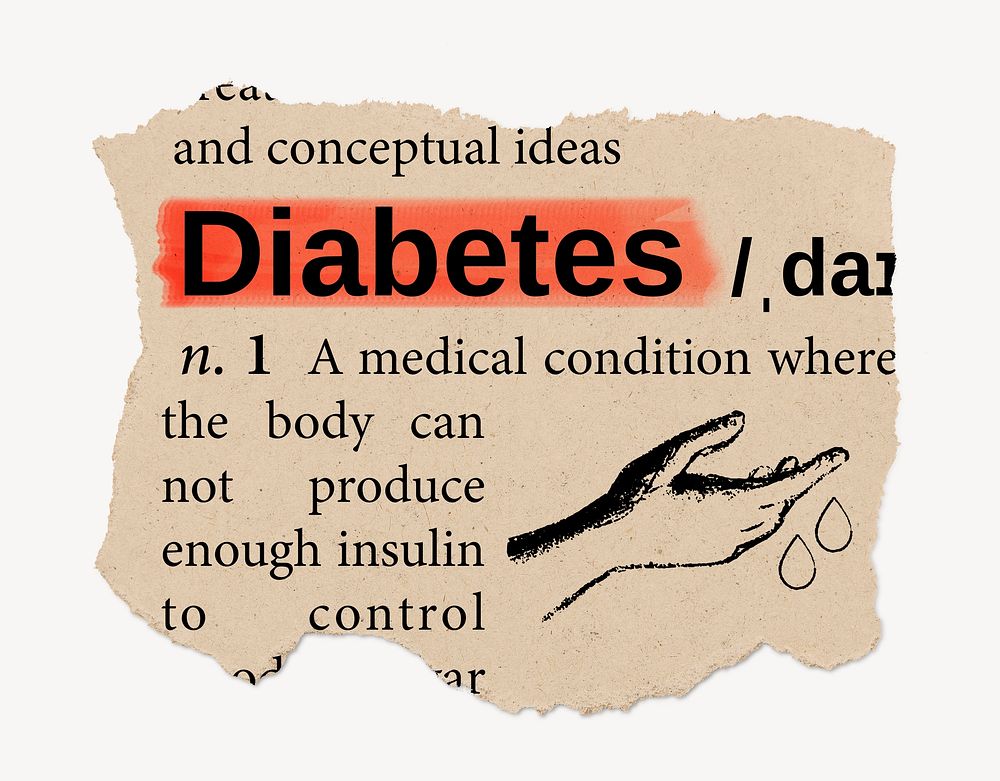 Diabetes definition, vintage ripped dictionary word