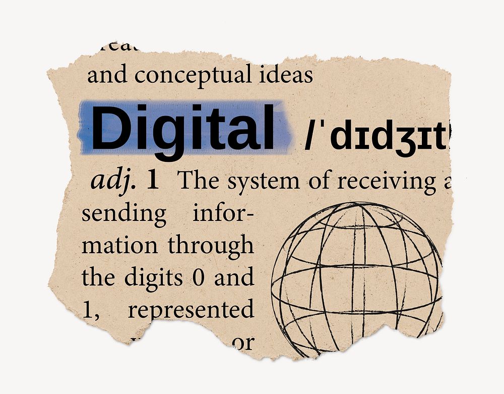 Digital definition, vintage ripped dictionary word