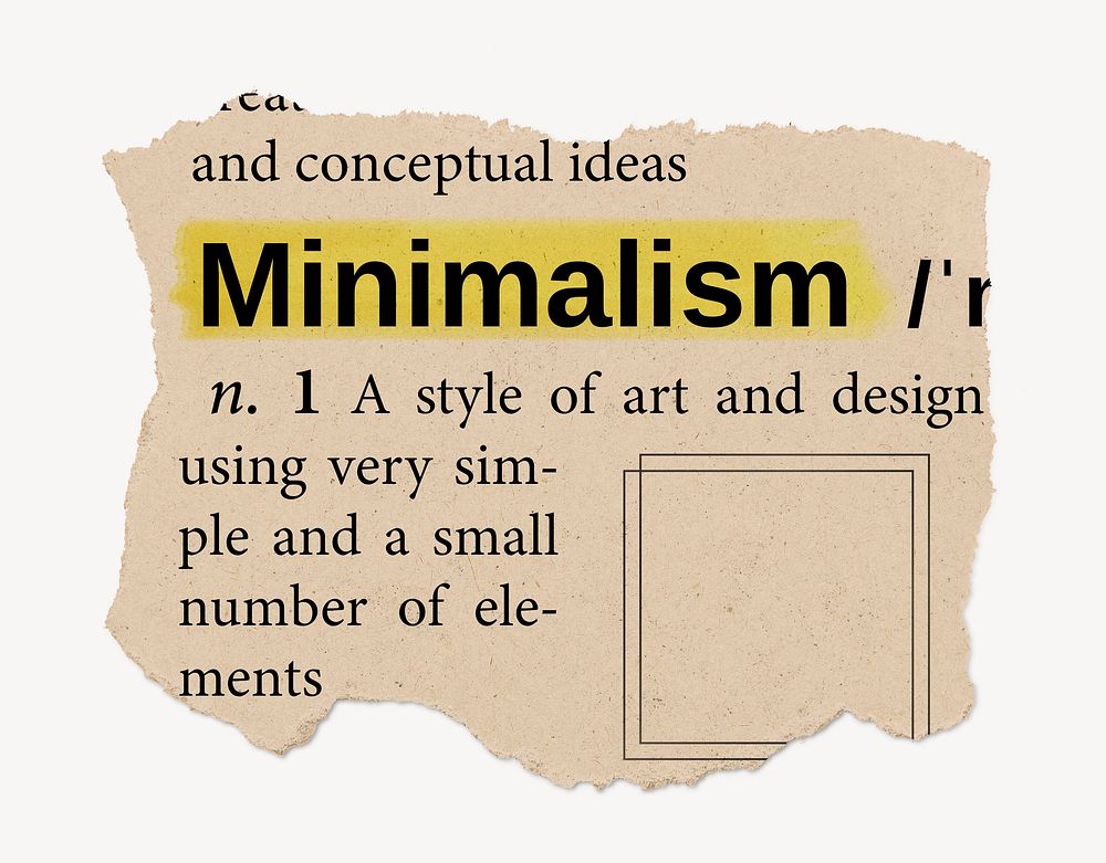 Minimalism definition, vintage ripped dictionary word