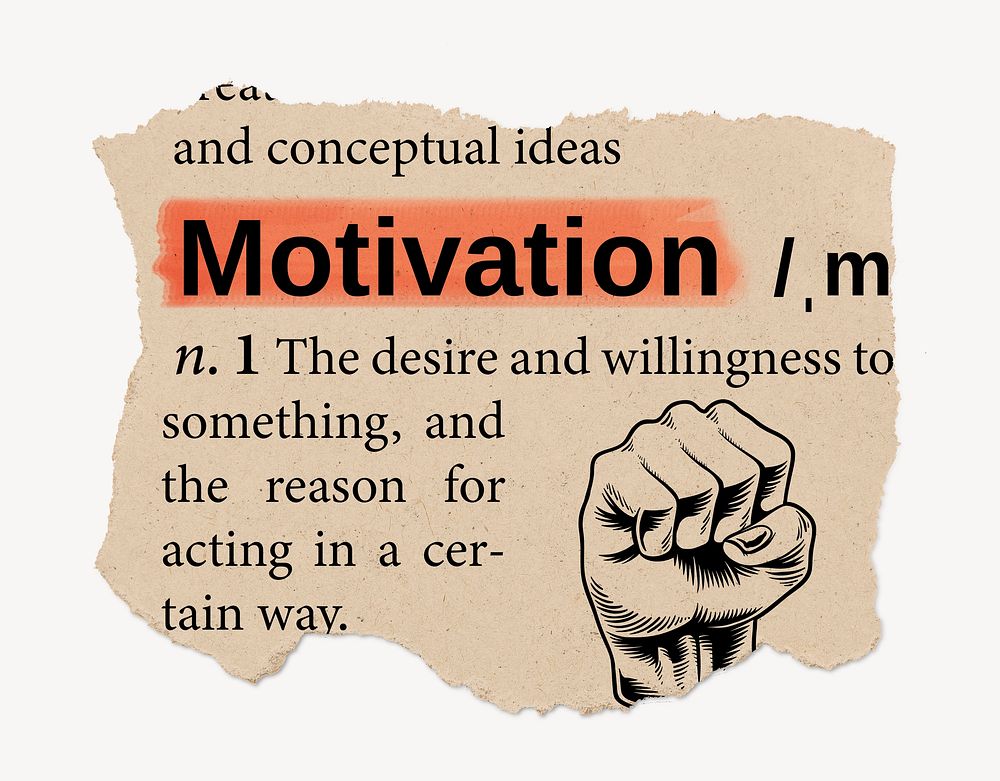 Motivation definition, vintage ripped dictionary word