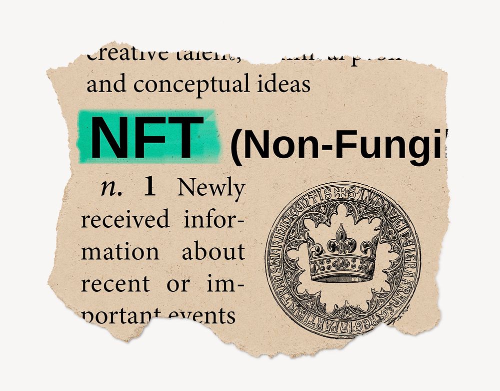 NFT definition, vintage ripped dictionary word