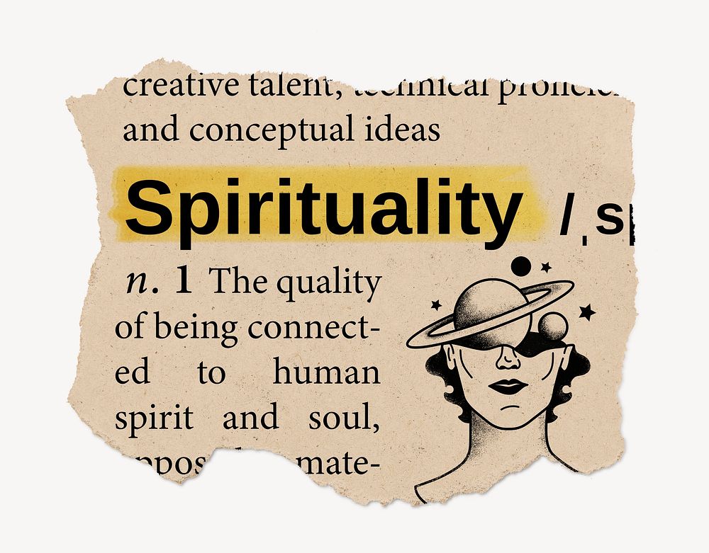 Spirituality definition, vintage ripped dictionary word