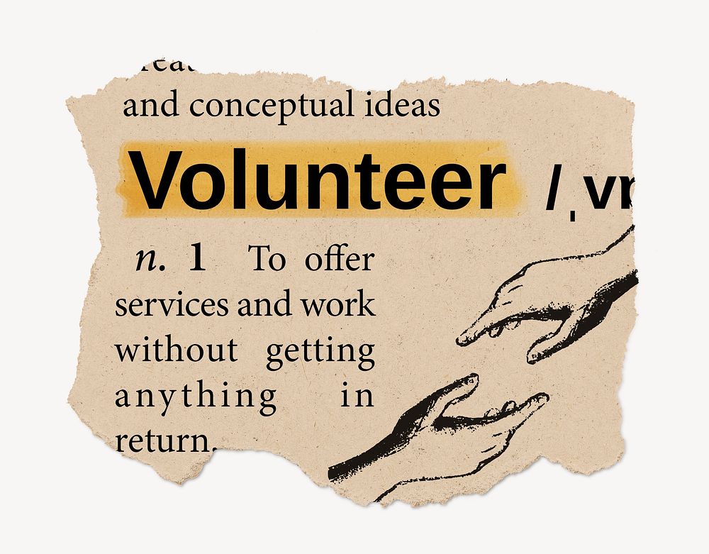 Volunteer definition, vintage ripped dictionary word