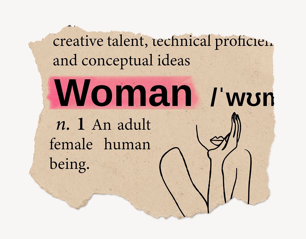 Woman definition, vintage ripped dictionary word