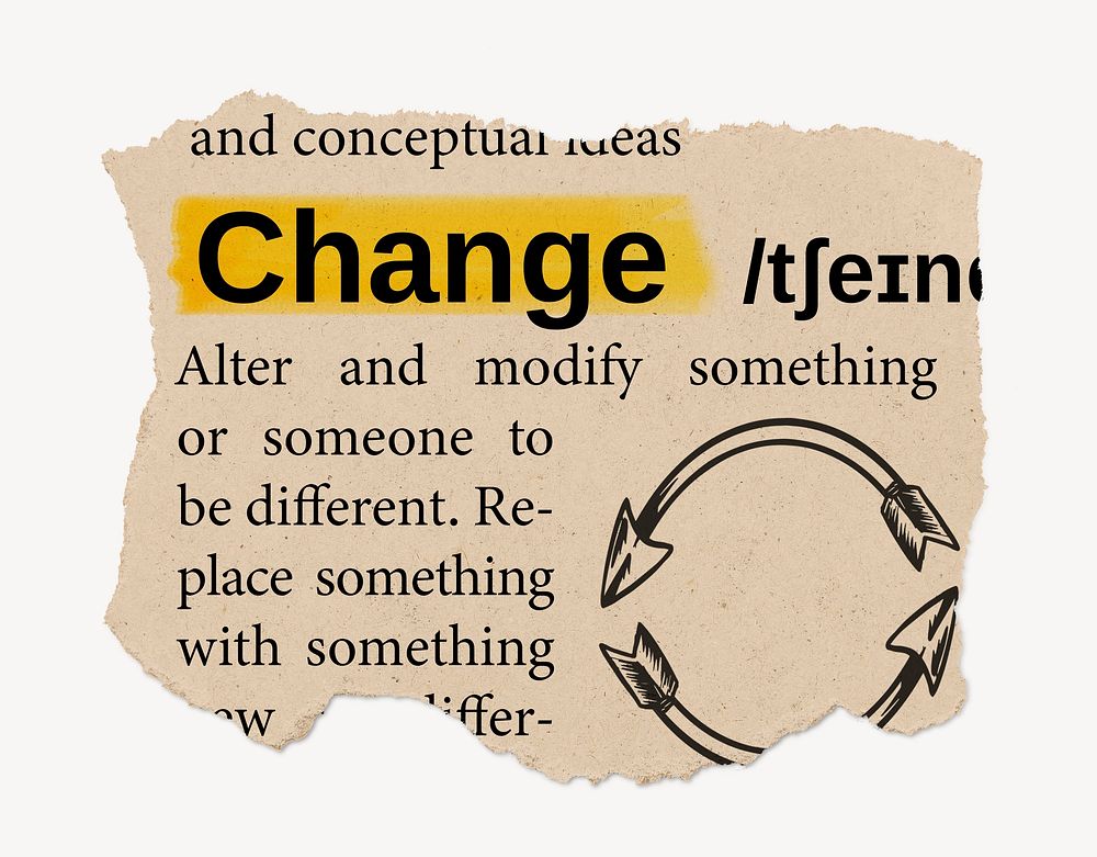Change definition, vintage ripped dictionary word