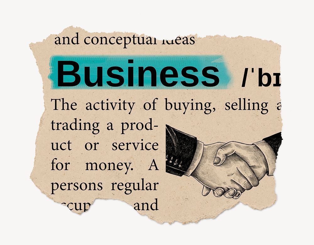 Business definition, vintage ripped dictionary word
