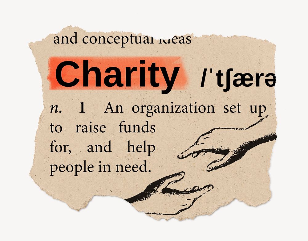 Charity definition, vintage ripped dictionary word