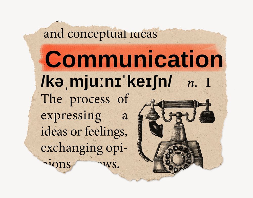 Communication definition, vintage ripped dictionary word