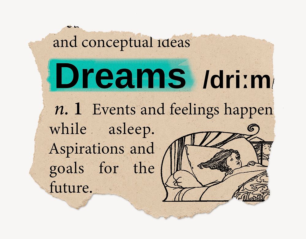 Dreams definition, vintage ripped dictionary word