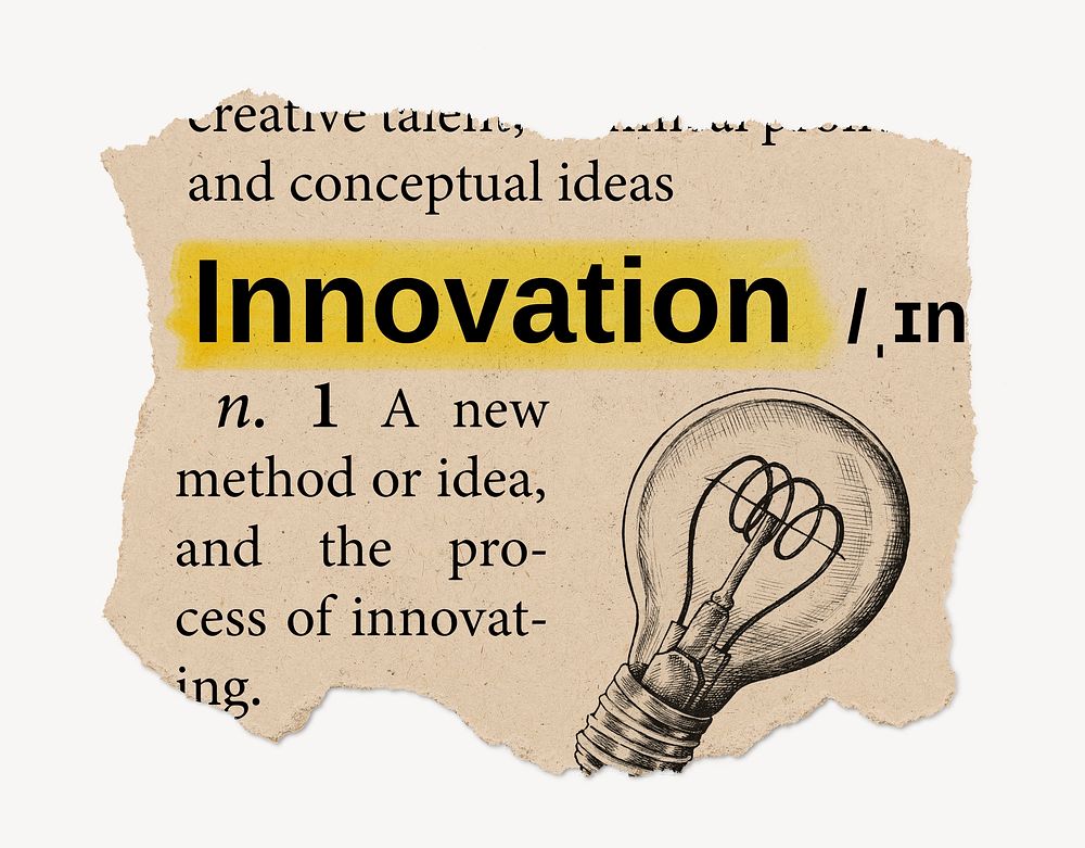 Innovation definition, vintage ripped dictionary word