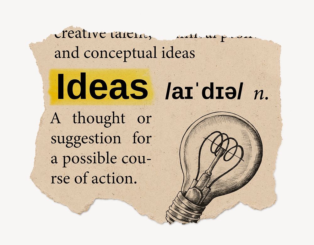 Ideas definition, vintage ripped dictionary word