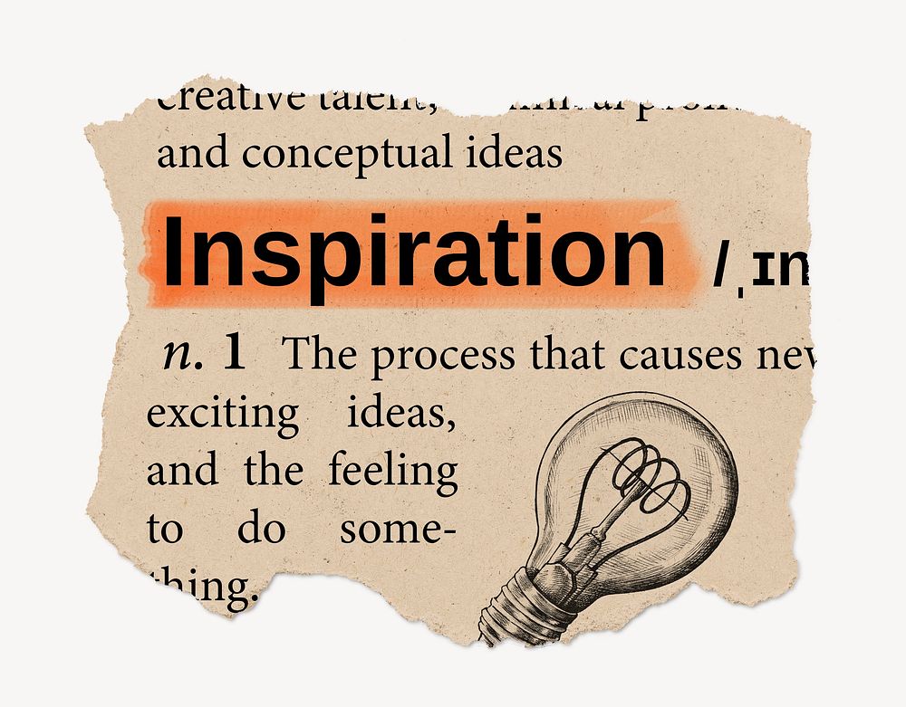 Inspiration definition, vintage ripped dictionary word