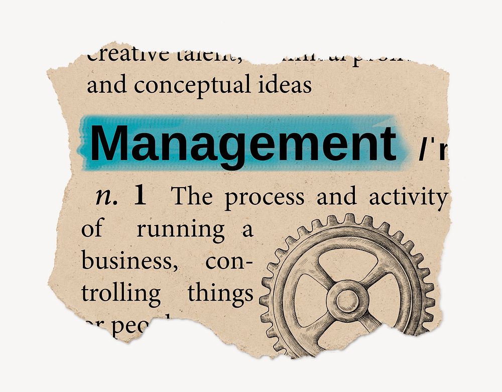 Management definition, vintage ripped dictionary word