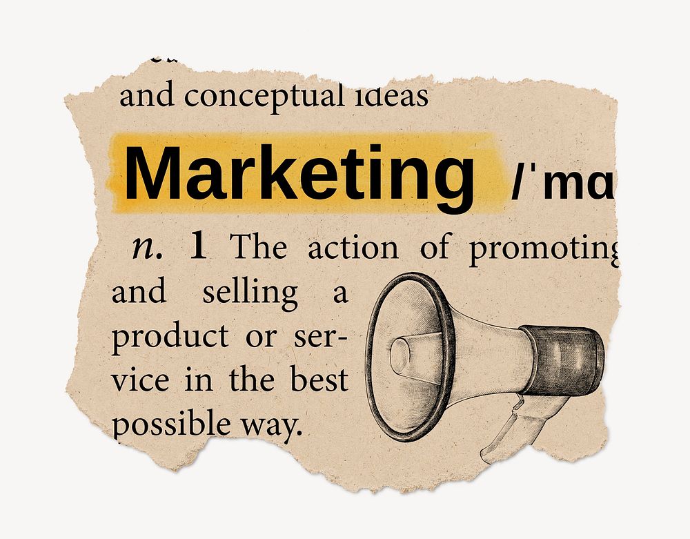 Marketing definition, vintage ripped dictionary word
