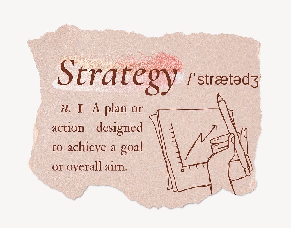 Strategy definition, ripped dictionary word in pink aesthetic