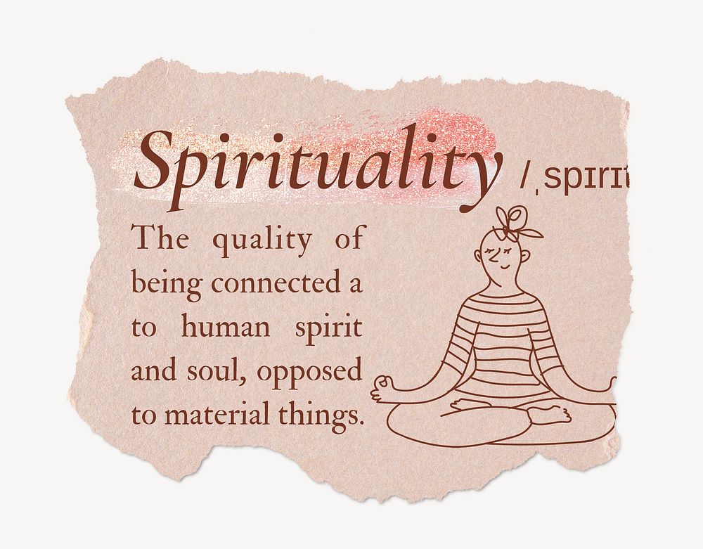 Spirituality definition, ripped dictionary word in pink aesthetic