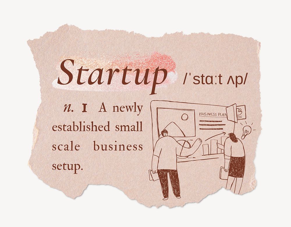 Startup definition, ripped dictionary word in pink aesthetic