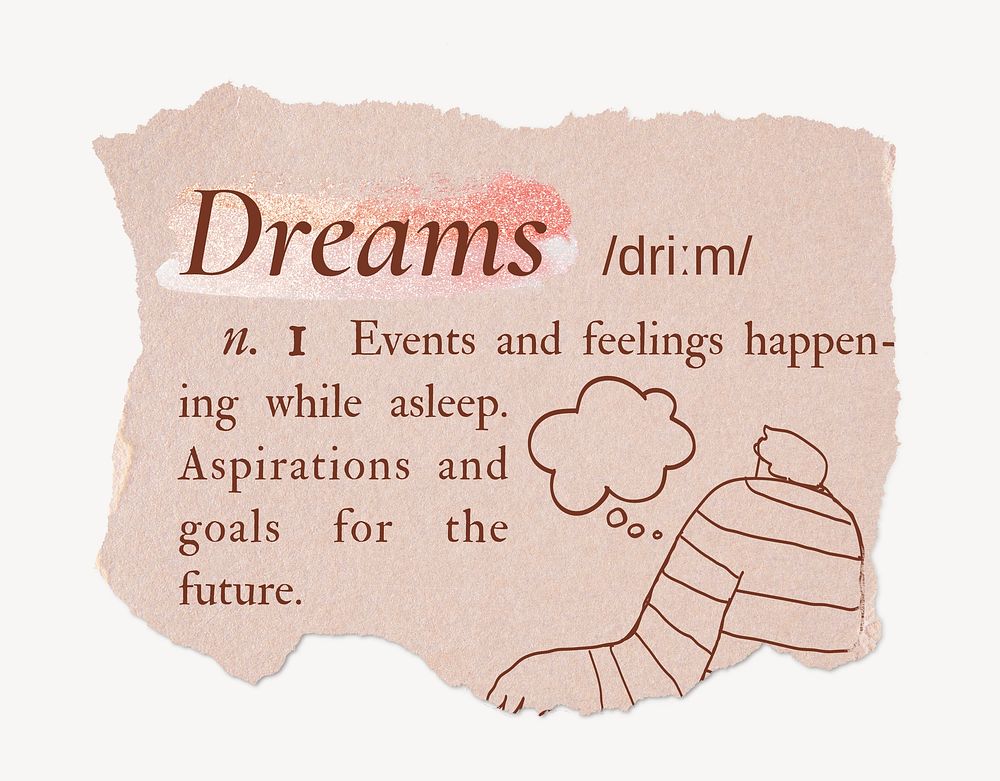Dreams definition, ripped dictionary word in pink aesthetic