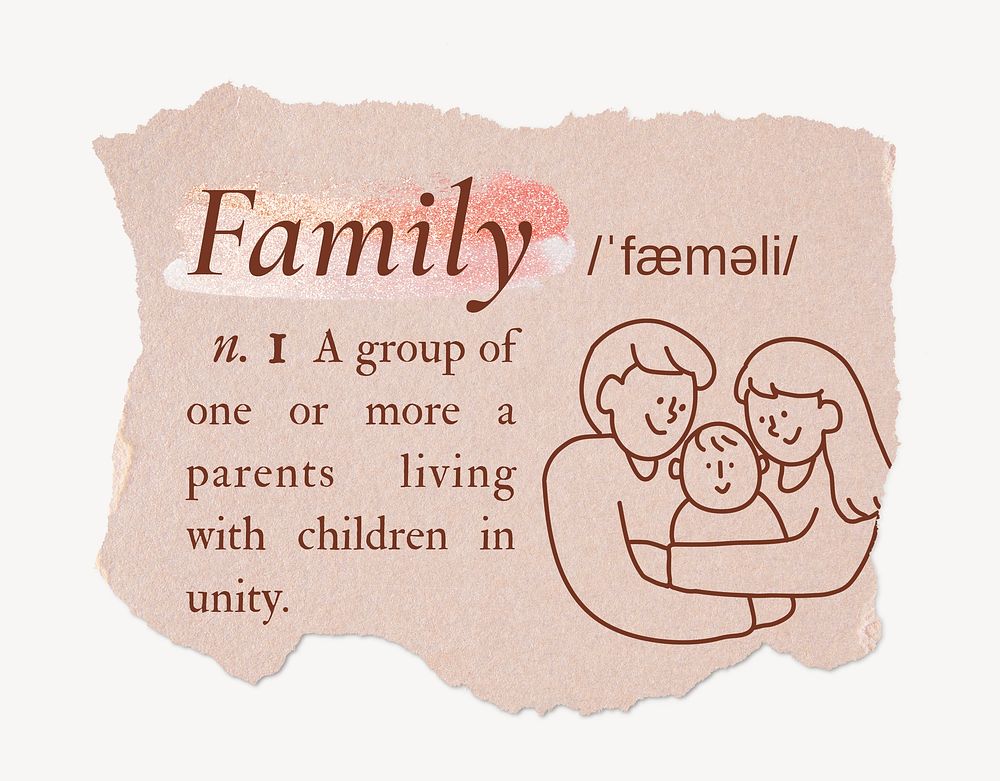 Family definition, ripped dictionary word in pink aesthetic