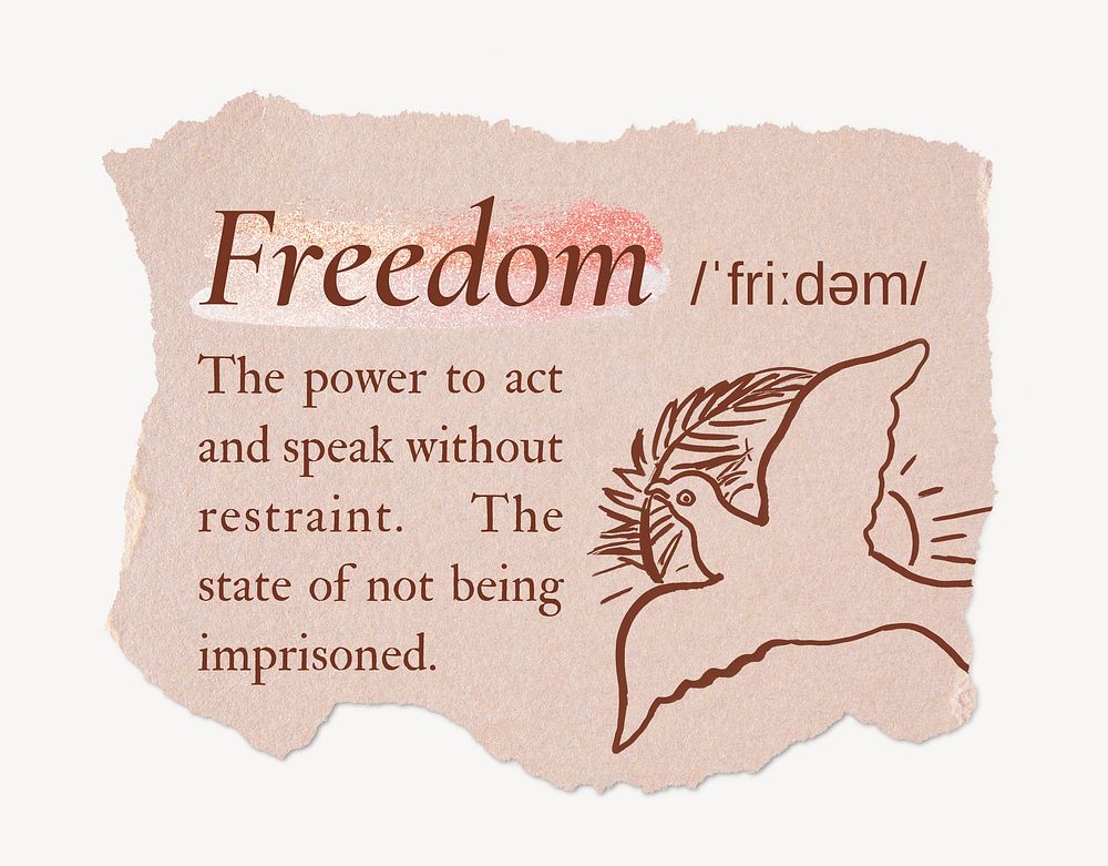 Freedom definition, ripped dictionary word in pink aesthetic
