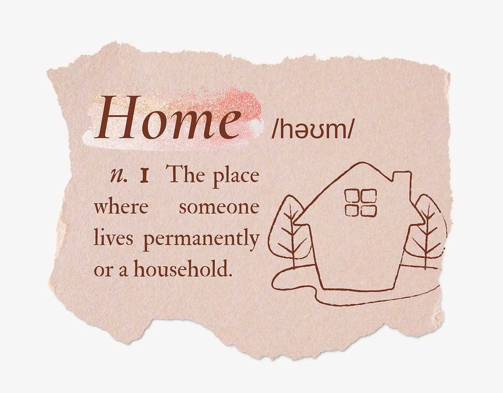 Home definition, ripped dictionary word in pink aesthetic