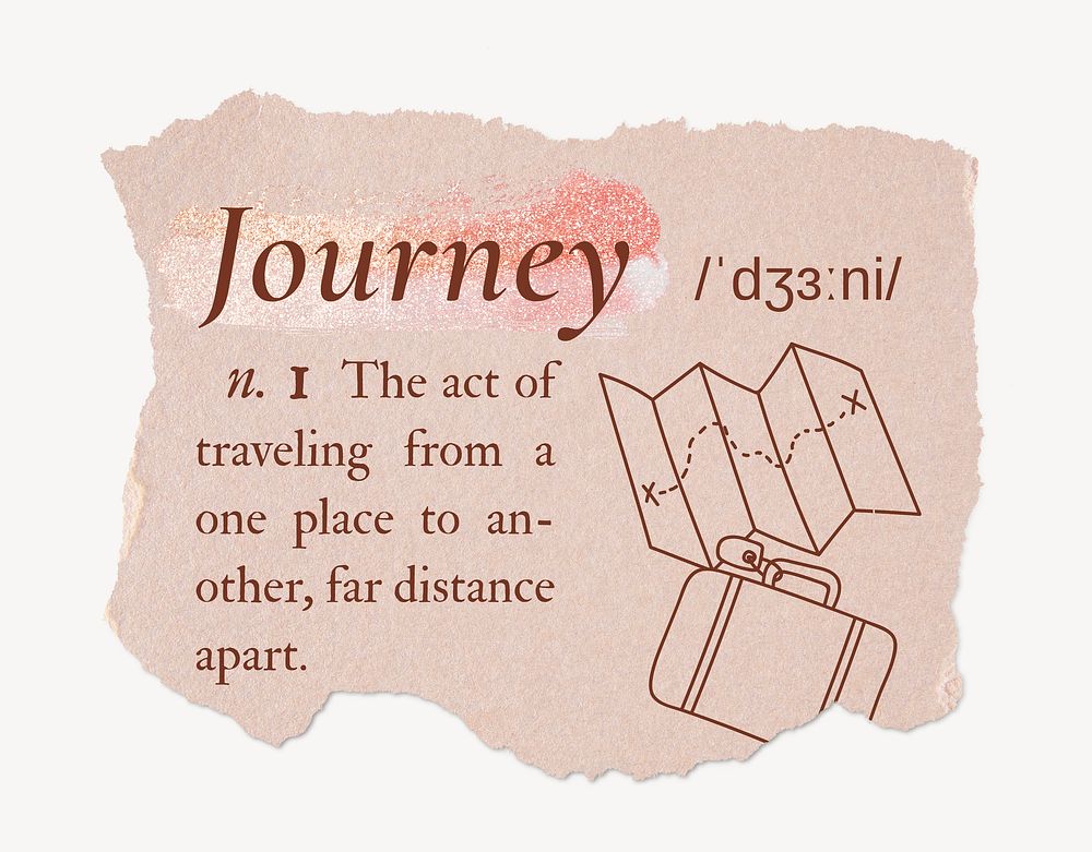 Journey definition, ripped dictionary word in pink aesthetic
