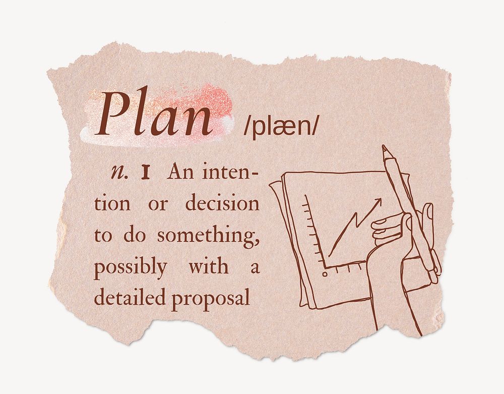 Plan definition, ripped dictionary word in pink aesthetic