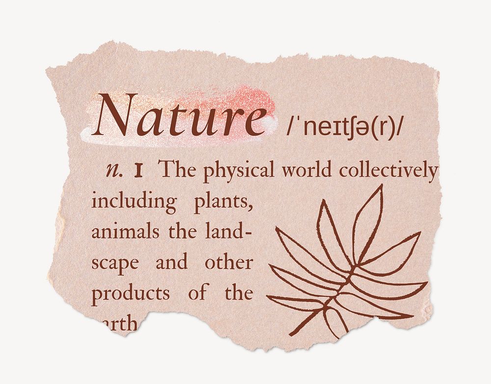 Nature definition, ripped dictionary word in pink aesthetic