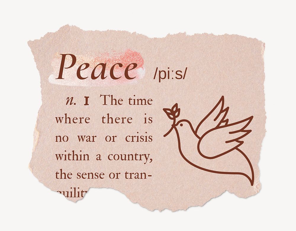 Peace definition, ripped dictionary word in pink aesthetic