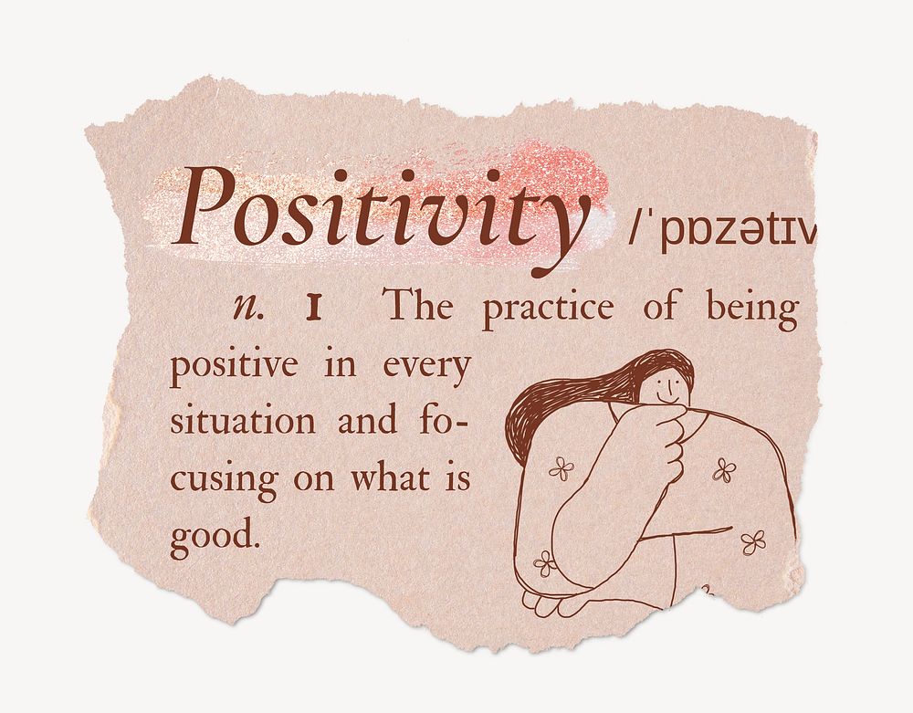 Positivity definition, ripped dictionary word in pink aesthetic